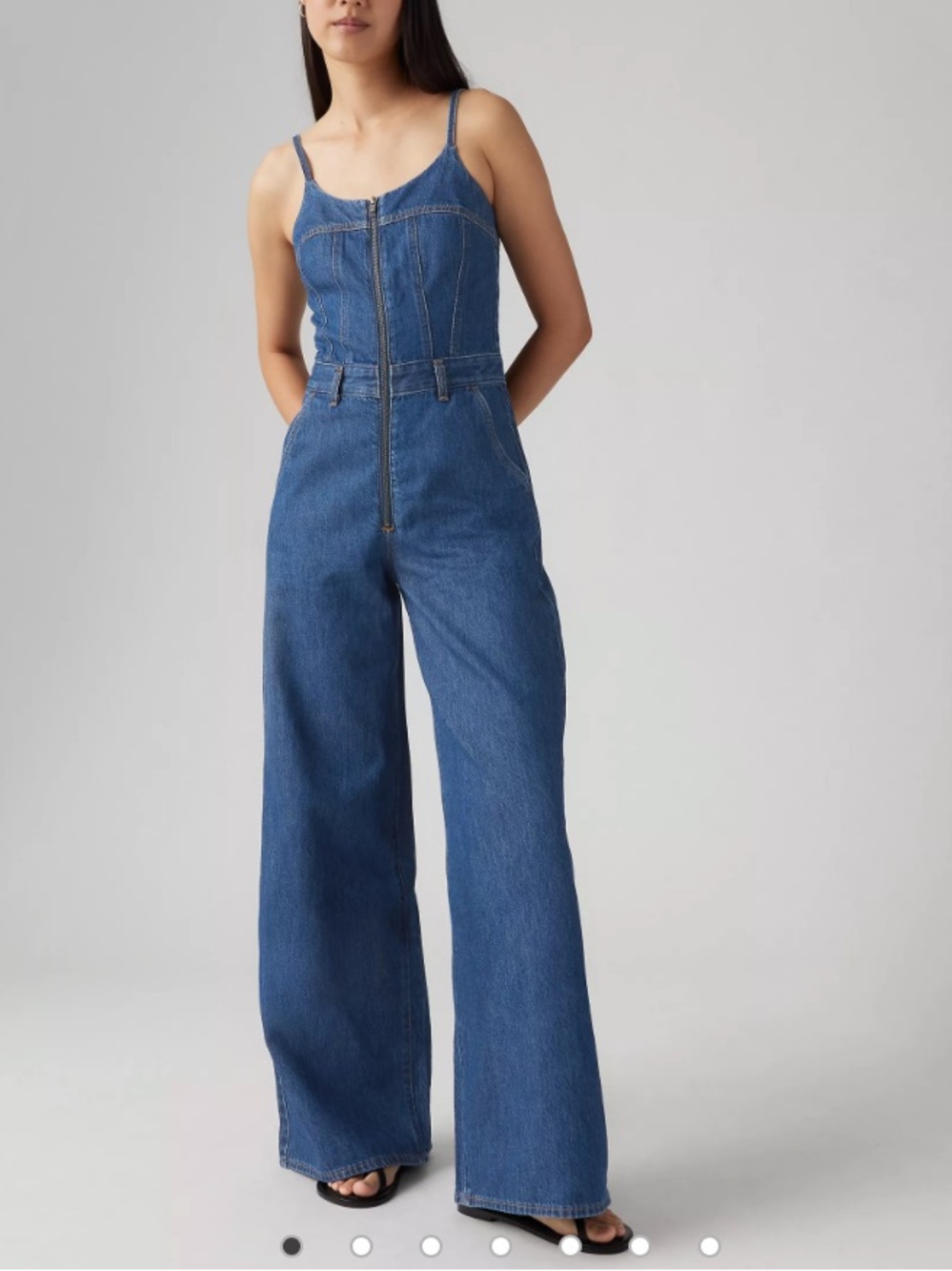 Levi's Blue Denim Wide-Leg Zip-Front Bustier Jumpsuit size XS